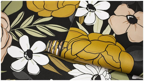 Black Vintage Floral Peel And Stick Wallpaper With Daisy Flowers And Olive Green Leaves For Powder Rooms And Moody Accent Walls Removable Vinyl Contact Paper 17.7in By 32.8ft displayed rolled with detailed floral pattern