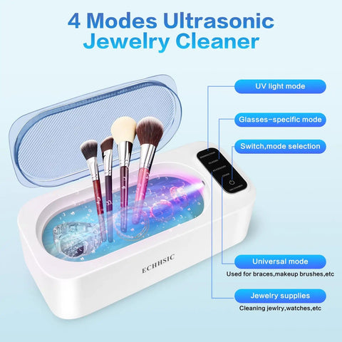 47000Hz Ultrasonic Jewelry Cleaning Machine For Rings Glasses Dentures And Watch Straps In A 304 Stainless Steel Tank