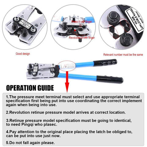 Pro Grade 2 Piece Wire Crimping Tool Kit With Cable Cutter Terminal Crimper for 10-1/0 AWG Wire with operation guide