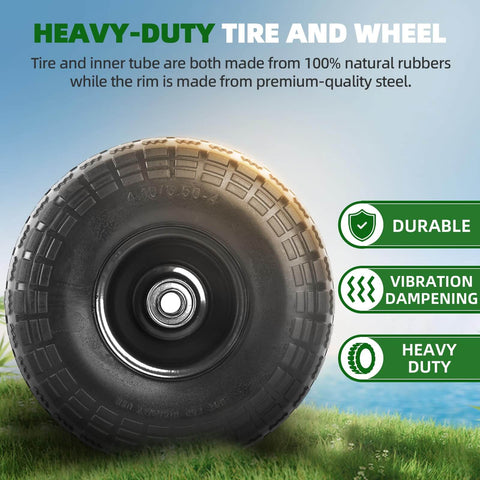 Two Pack 10 Inch Solid Rubber Tires and Wheels 4.10/3.50-4 Flat Free Replacement for wheelbarrow and cart