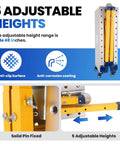 Pro Grade Folding Welding Table Built Tough With Hella Sturdy Steel Frame, Adjustable Height Workbench For Garage Shops showing adjustable height features.