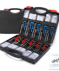 Helicoid Thread Repair Kit Pro Grade 261-Piece Set With 220 Inserts For M5-M12 And SAE Sizes in open storage box