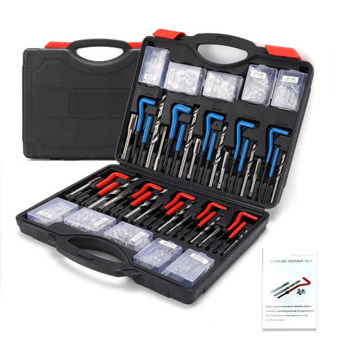 Helicoid Thread Repair Kit Pro Grade 261-Piece Set With 220 Inserts For M5-M12 And SAE Sizes in open storage box