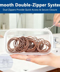 Clear Hard Shell Zipper Case For Everyday Carry And Travel Ready Getaways Solid Plastic Storage Bag For Makeup Toiletries Electronics And Accessories Organizer That Is Simply Squad Approved, showing dual zipper system with hair ties.