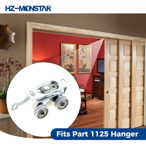 2 Pack Sliding Pocket Door Hardware Kit With Top Hanger Rollers And Wheels Compatible With Johnson 1125 And 1500 Hardware Kits installed on door