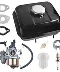 Gas Tank Carburetor Kit For 212cc 196cc 6.5HP Go Kart Mini Bike Engines Upgrade Fits Honda GX160 GX200 with cap, filter, carb, spark plug, gaskets.