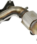 Rear Manifold Converter Direct Replacement for Select Lexus Toyota Models CARB Compliant Made in USA Kit Includes Gaskets and Downpipe Hardware for Easy Plug And Play Install shown from side angle