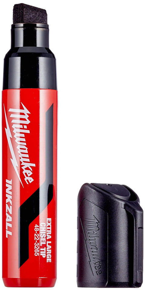 InkZall XL Chisel Tip Marker Black for Tough Jobs, Long Cap Off Time Over 72 Hours, Quick Drying Ink, shown with cap off.