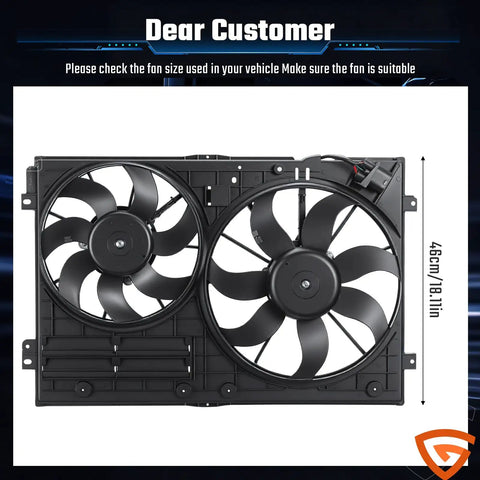Beefed Up Dual Radiator And Condenser Cooling Fan Assembly Replacement For Volkswagen Jetta 2.0L Bora 2006 2010 Tiguan And Audi A3 2003 2010 TT 1K0121205AD9B9 Fits 2006 2016 Models displayed with dimensions