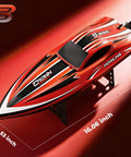Epic 16 Inch Brushless RC Boat With 55 KPH Speed, Remote Control Fast Boat For Adults And Kids, 2000mAh Battery, Waterproof Hull, Long-Range Remote, Lakes Or Ponds, HJ818PRO Red