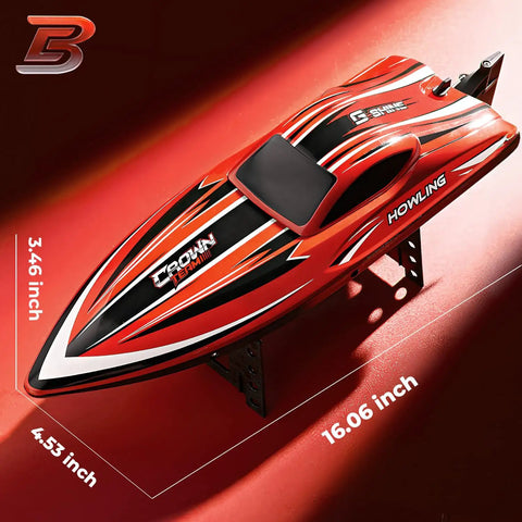 Epic 16 Inch Brushless RC Boat With 55 KPH Speed, Remote Control Fast Boat For Adults And Kids, 2000mAh Battery, Waterproof Hull, Long-Range Remote, Lakes Or Ponds, HJ818PRO Red
