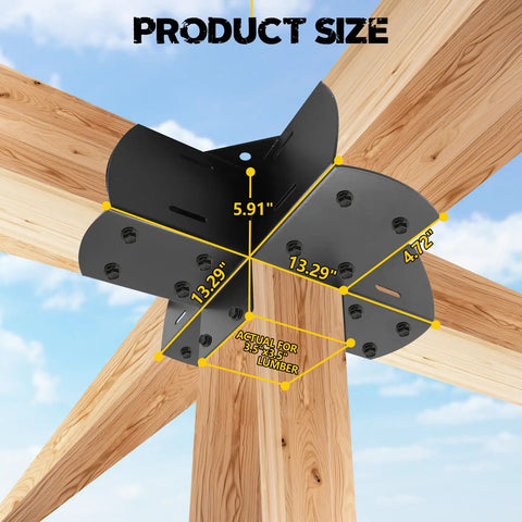 Five Way Right Angle Corner Pergola Brackets For 4 By 4 Wood Beams Actual 3.5 By 3.5 Inches Beefy Heavy Duty Steel With Hardware Outdoor Gazebo DIY Woodwork Bracket For Patios And Cabins