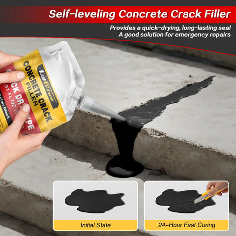 Kick Cracks To The Curb With Hardened Asphalt Crack Sealant Self Leveling Concrete Filler Waterproof Driveway Patch Repair Patio Walkway Joint Sealer Five Pound Pack in use filling a crack in concrete.