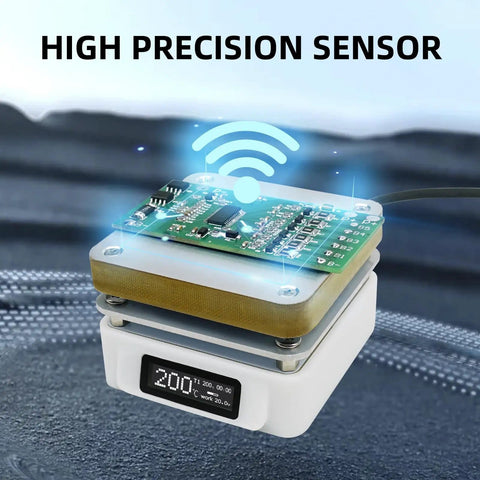 Electric Soldering Hot Plate 55mm X 55mm Plate with circuit board, OLED display showing temperature, high precision sensor
