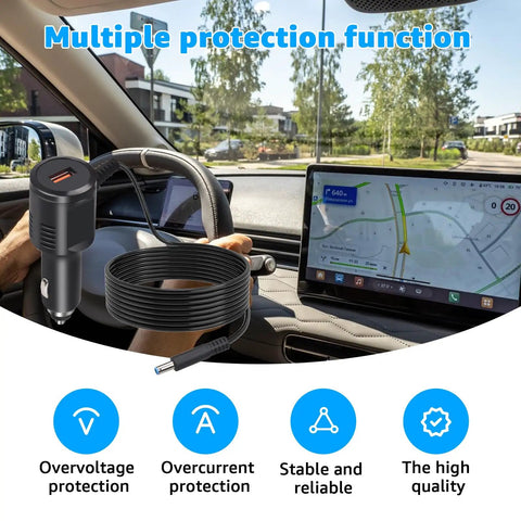 5V Car Charger With USB Port For Rand McNally GPS TND Tablet 85 740 750 And OverDryve 7 8 Pro RV Truck GPS Systems showing installation in car with GPS screen.