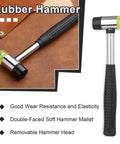 Double-ended hammer with rubber heads from Heavy Duty Leather Hole Punch Set 1.0 To 10mm Hollow Punches, shown on brown mat.