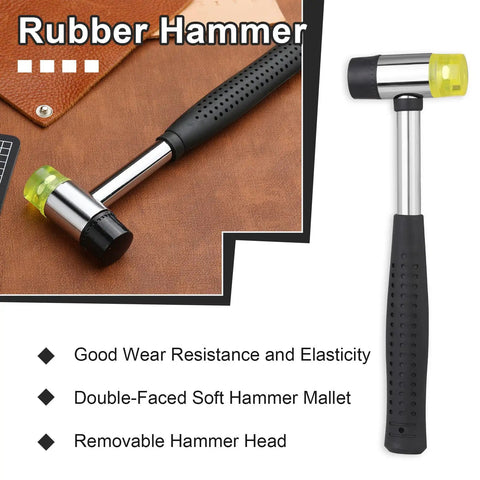 Double-ended hammer with rubber heads from Heavy Duty Leather Hole Punch Set 1.0 To 10mm Hollow Punches, shown on brown mat.