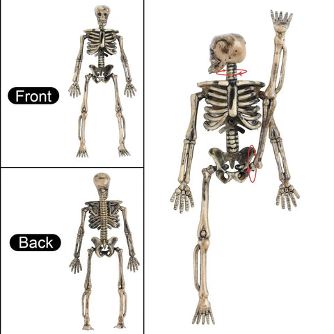 Six Pack Five Point Nine Inch Poseable Mini Skeleton Figurines Distressed Plastic Skeletons For Crafts Front and Back Views