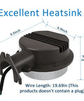 Rear view of Two Pack Ultra Bright LED Barn Lights 50W Outdoor Security Flood Lamps With Dusk To Dawn Photocell showing heatsink and dimensions.