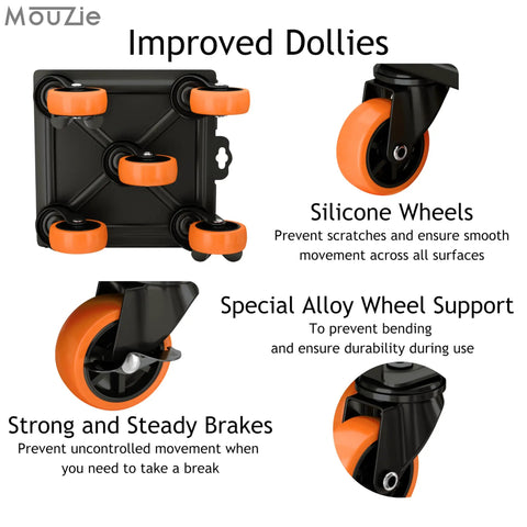 Heavy Duty Furniture And Appliance Lifter Jack With Rolling Wheels And Sliders, 3475 Lb Capacity, improved dolly wheels