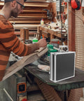 Black Aluminum Alloy Toolbox With Secure Lock And Lightweight Metal Handle Multi Function Parts Organizer Built Tough on workshop bench.