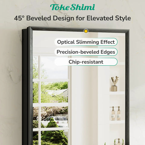 Sleek Black Recessed Medicine Cabinet With Mirror Premium Beveled Aluminum Frame 14 By 18 Inches with 45° beveled design.