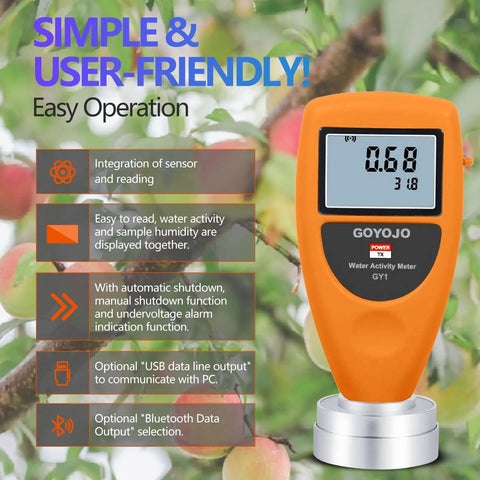 Pro Grade Water Activity Meter For Food Testing And Moisture Control, Smart Tester For Jerky, Dried Fruit, Grains And Veggies, 0-1.0 AW Range, 0.02 AW Accuracy, Non Conductive Sensor, Water Activity Analyzer orange handheld meter with LCD display