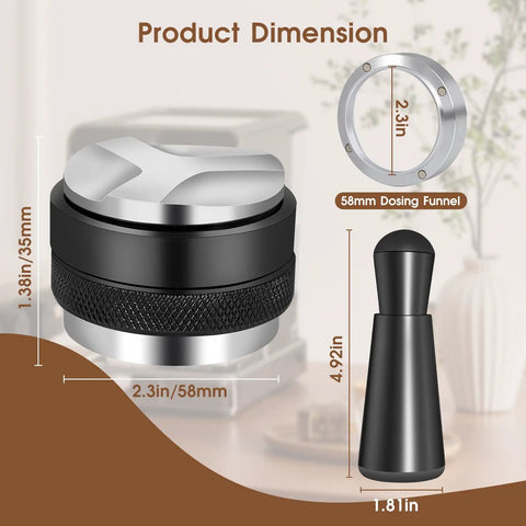 58mm Espresso Accessories Kit With 2 In 1 Distributor And Tamper Leveler WDT Tool And Dosing Funnel dimensions chart