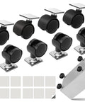 Eight Piece 1 Inch Pasteable Plate Casters With Stick On Adhesive And Screws, Swivel 360 Degree Universal Wheels For Small Appliances