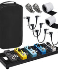 Ultra Portable Mini Guitar Pedal Board Kit With Aluminum Alloy Black Finish 15 By 5.7 By 1.18 Inches Includes Four Six Inch Patch Cables Carrying Bag Adhesive Hook Side Tape And Cable Ties For Easy Gig Setup