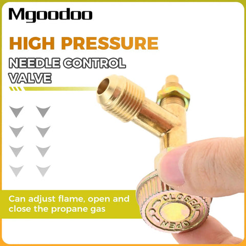 Three Eighths Inch Male Flare Propane Gas Inlet Valve Kit For Range Stoves With Needle Control, 0.047 Inch Orifice Jet
