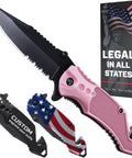 Pink Pocket Knife For Women Self Defense 2.95 Inch Serrated Folding Blade 5 In 1 Tactical Knife with box