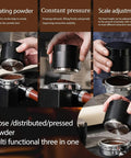 Pro Stainless Steel 58mm Coffee Distributor And Tamper With Slow Rebound Spring crush channeling in action for precise espresso.