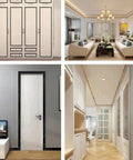 Living room and hallway with Molding And Wall Trim With Gold Metalized Mirror Like Finish, Peel And Stick Stainless Steel Self Adhesive Molding Strip, 16.4 Ft Long By 0.8 In Wide, DIY Decor Upgrade For Walls, Cabinets And Floors applied.