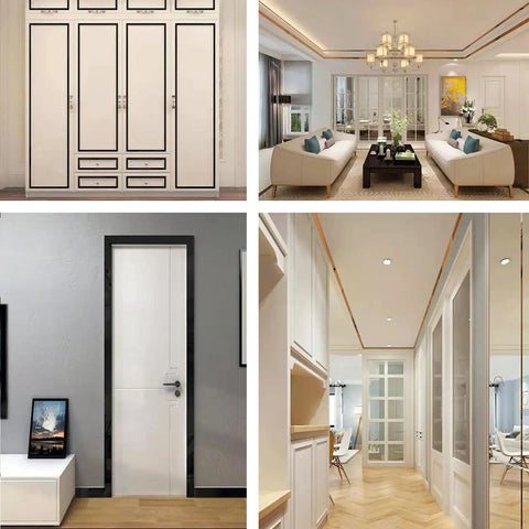 Modern living spaces with Slick Self Adhering Stainless Steel Black Metalized Wall Trim Molding With Mirror Like Finish.