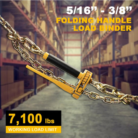 Beefy Heavy Duty Folding Handle Load Binder Set Five Sixteenths To Three Eighths Inch Ratchet Chain Binders in warehouse