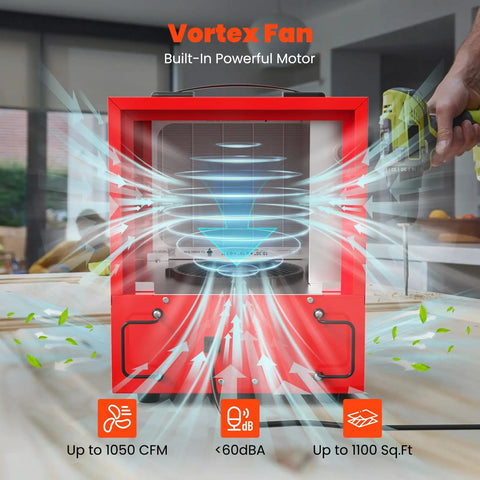 Vortex fan in Tabletop Dust Collector For Woodworking, Portable Double Sided Air Filtration System With Built In Ionizer And Timer.