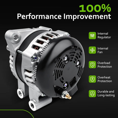 Side view of Plug And Play Alternator Replacement For V6 3.6L Engines Direct Fit For 2009 2017 Chevrolet Traverse with features highlighted.
