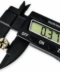 Digital caliper measuring bolt from Beefed Up Barrel Nut And Bolt Fastener Set For Furniture, Heavy Duty Cross Dowel Connectors Kit