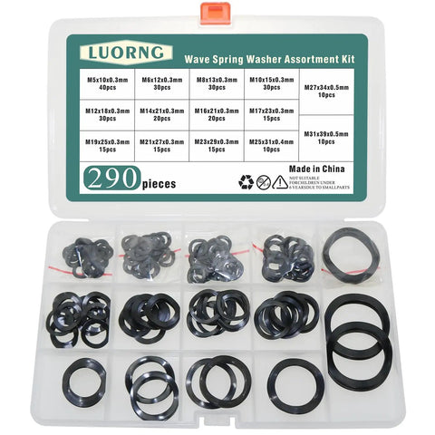 290 Piece Pack Black Manganese Steel Wave Spring Washers Set M5 Through M31 For Electrical Connections In Home And Commercial Appliances Durable Ready To Use Kit For Pros And DIYers, organized case