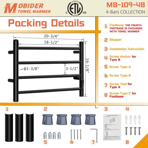 Heated Towel Warmer Rack With Timer For Bathroom Wall Mounted Plug In Towel Heater Quick Drying Spa Quality Towels MB 109 4B