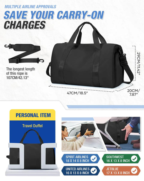 Gym Travel Duffle Bag For Women And Men, Airline Approved ✓