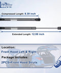 Ford Explorer Front Hood Struts Gas Springs Lift Supports Replacement 4142 SG404025 showing compressed and extended lengths