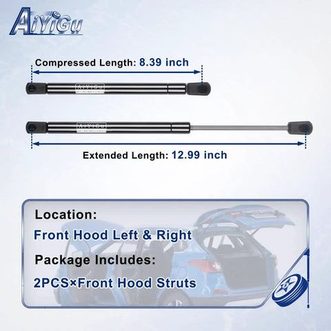 Ford Explorer Front Hood Struts Gas Springs Lift Supports Replacement 4142 SG404025 showing compressed and extended lengths