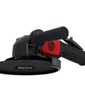 Top Shelf Heavy Duty 7 Inch Air Angle Grinder With Two Point Two Horsepower Motor And 8500 Rpm, side view of black and red grinding machine.