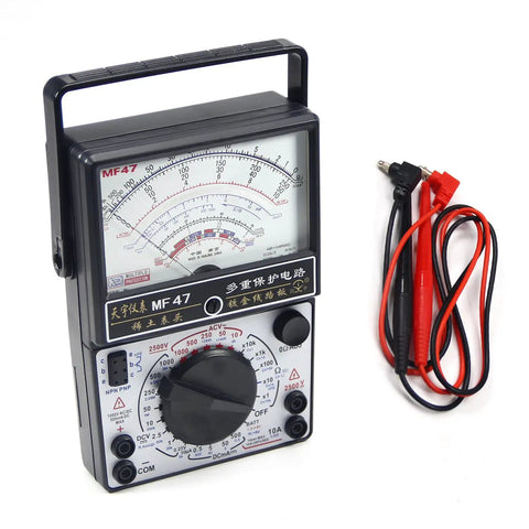 All In One Digital Multimeter With AC And DC Voltmeter Ohm Tester For Voltage Current Resistance Diode And Temperature Probes Included And Self Locking Stand For Stable Handy Field Use showing front view and probes