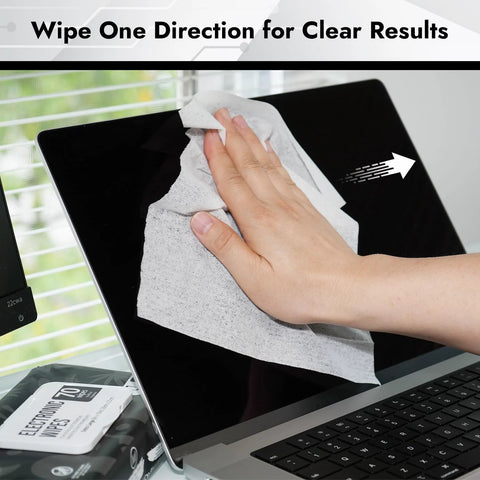 Air Jungles electronic screen cleaning wipes, 70-count, no cloth needed, extra large 8x10 inch, front view on laptop screen