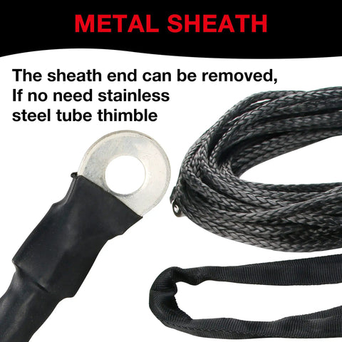 Beefy Synthetic Winch Rope Kit 1/4 Inch X 50 Ft With 10,000 Lbs Break Strength for ATV and SUV shown with metal sheath
