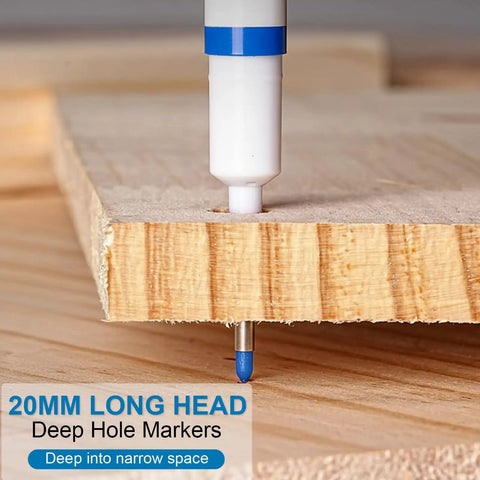 Ten Pack Pro Grade Long Nib Marker With 20mm Nib For Deep Hole Marking showing long nib in wood hole.