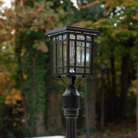 Prairie Solar Outdoor Light Fixture With Wall Pole And Pier Mounts No Wire Setup Black LED Lamp 250 Lumen Warm White Light Easy Sun Powered Install Hardware Included